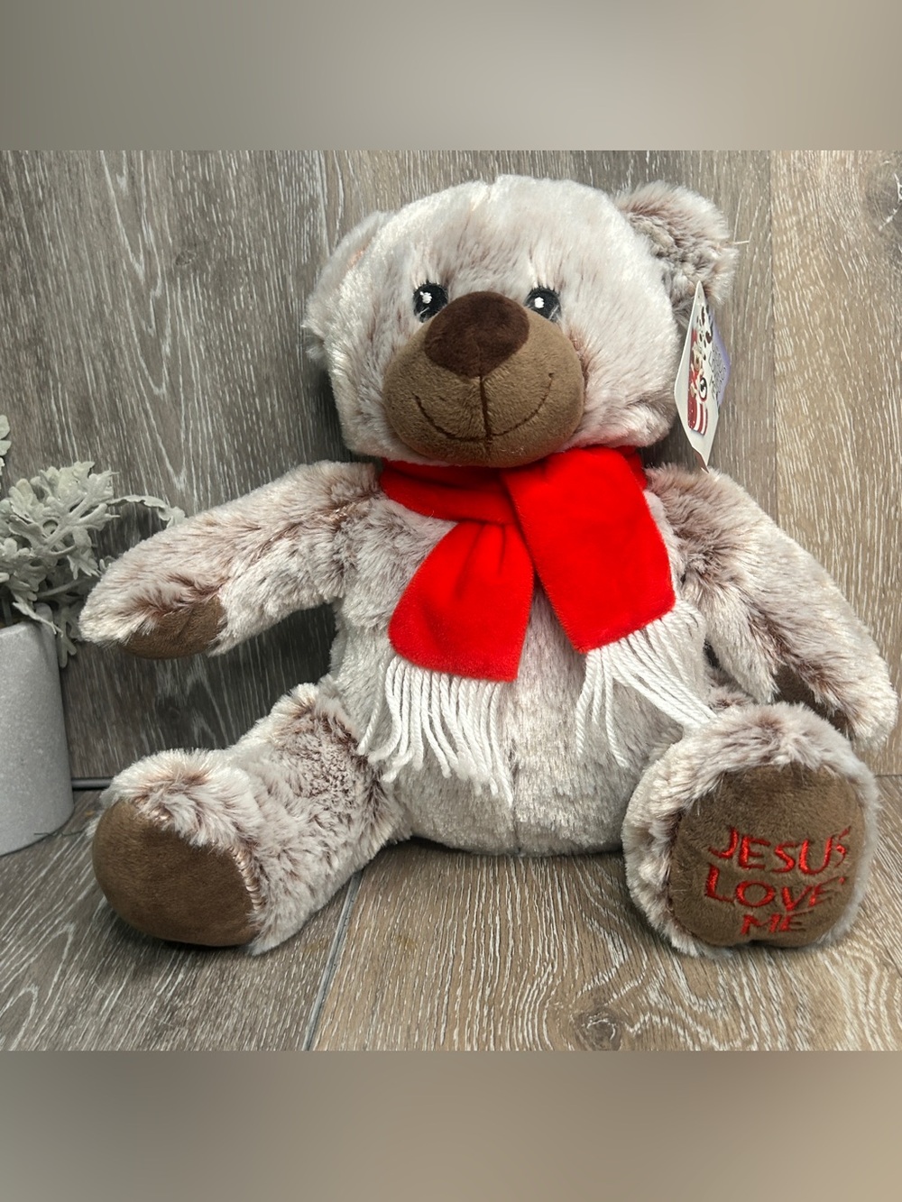 NWT Fiesta Jesus Loves Me Plush Bear Red Scarf 10"